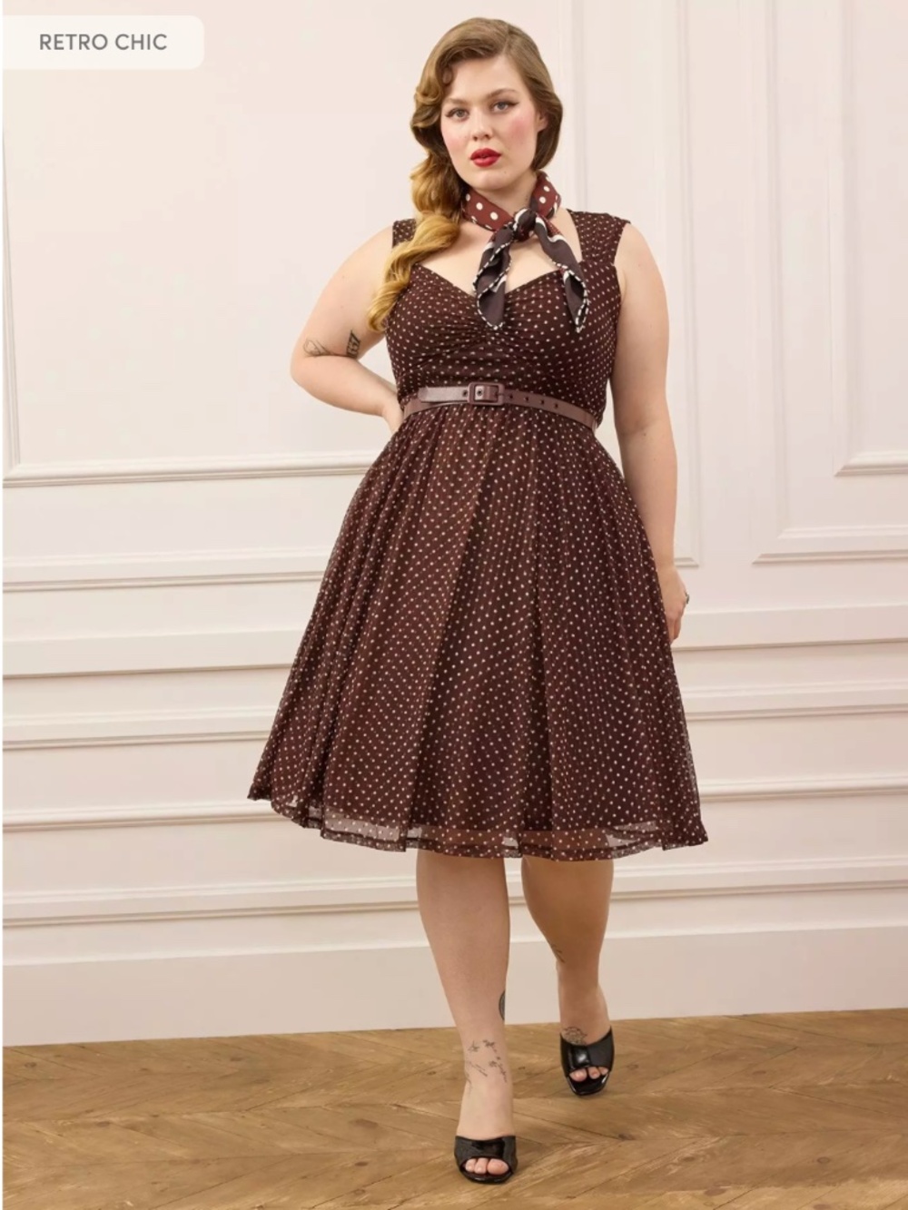 Torrid - NWT Retro Chic Brown and White Polkadot Mesh Dress, Size 1 (14-16)